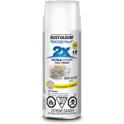 Peinture &agrave; pouvoir couvrant &eacute;lev&eacute; Painter's Touch, Blanc, Semi-brillant, Canette a&eacute;rosol Toolneeds Inc.