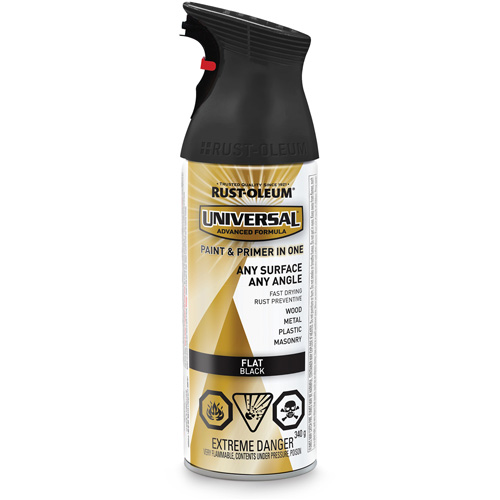 Universal&reg; Enamel Paint & Primer In One, Black, Very Flat, Aerosol Can Toolneeds Inc.