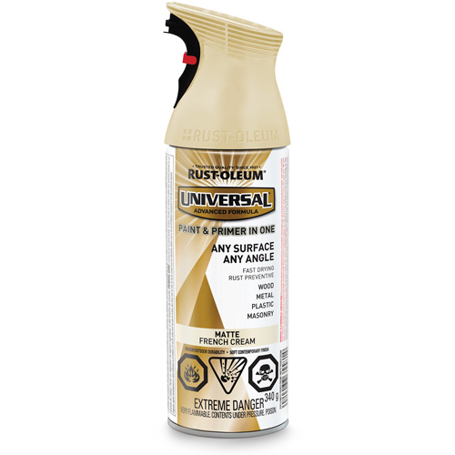 Peinture-&eacute;mail et couche de fond Universal, Blanc cr&egrave;me française, Mat, Canette a&eacute;rosol Toolneeds Inc.