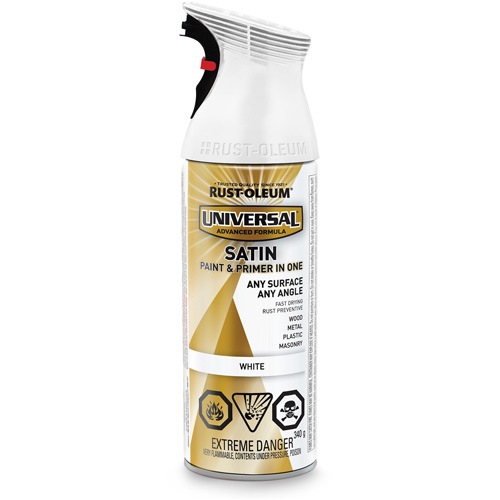 Universal&reg; Enamel Paint & Primer In One, White, Satin, Aerosol Can Toolneeds Inc.
