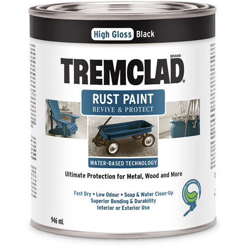 Peinture antirouille &agrave; base d'eau Tremclad, 946 ml, Canette, Noir Toolneeds Inc.