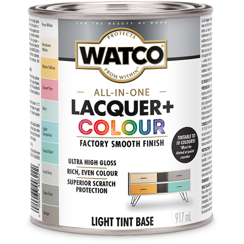 Watco&reg; All In One Lacquer + Colour Light Tint Base, 946 ml, Light Tint Base, High-Gloss Toolneeds Inc.