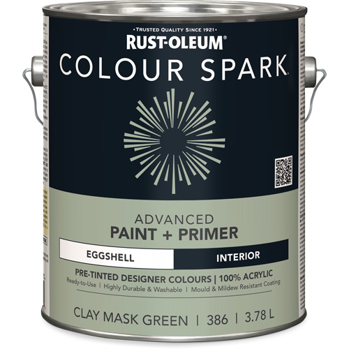 Colour Spark Interior Pre-Tinted Paint + Primer Wall Paint, Clay Mask Green, Eggshell, 3.78 L, Gallon Toolneeds Inc.