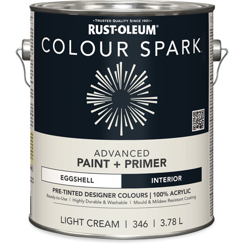 Colour Spark Interior Pre-Tinted Paint + Primer Wall Paint, White Cotton, Semi-Gloss, 3.78 L, Gallon Toolneeds Inc.