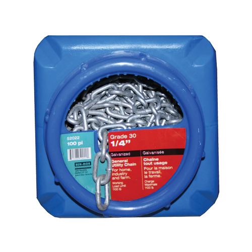 Hot-Dipped Galvanized Chains, Carbon Steel, 1/4" x 100' (30.4 m) L, Grade 30, 1100 lbs. (0.55 tons) Load Capacity Toolneeds Inc.