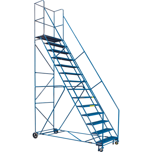 Escabeau roulant certifi&eacute; par la CSA avec pied verrouillable, 14 marches, Largeur de la marche 30", Hauteur de la plateforme 128", Acier Toolneeds Inc.