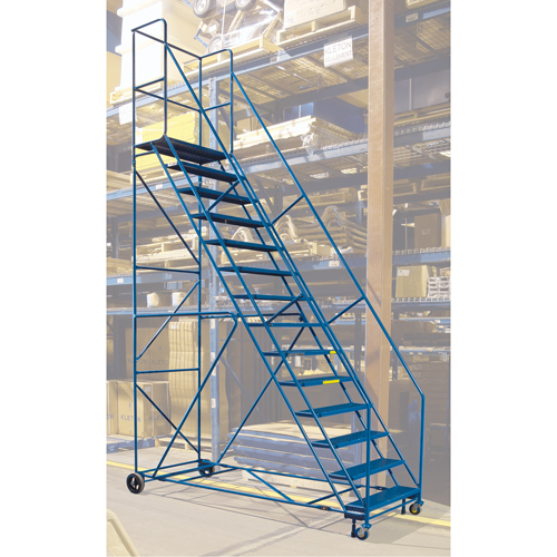 Escabeau roulant certifi&eacute; par la CSA avec pied verrouillable, 14 marches, Largeur de la marche 30", Hauteur de la plateforme 128", Acier Toolneeds Inc.