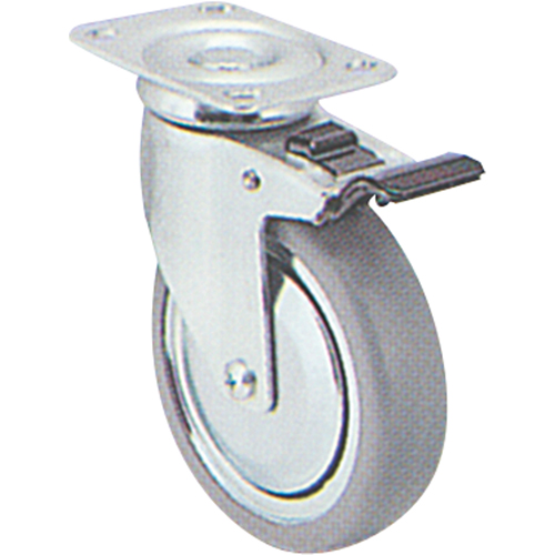 Zinc Plated Caster, Swivel with Brake, 5" (127 mm), Rubber, 240 lbs. (108 kg.) Toolneeds Inc.