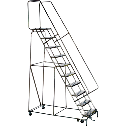 Lockstep Rolling Ladders, 9 Steps, 24" Step Width, 90" Platform Height, Stainless Steel Toolneeds Inc.
