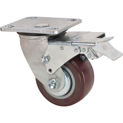 Caster, Swivel with Brake, 4" (101.6 mm), Polyurethane, 550 lbs. (249.5 kg.) Toolneeds Inc.