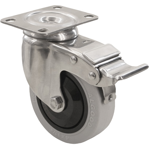 2309 Caster with Double Locking Brake, Swivel with Brake, 4" (101.6 mm), Envirothane Grey, 350 lbs. (158.8 kg.) Toolneeds Inc.
