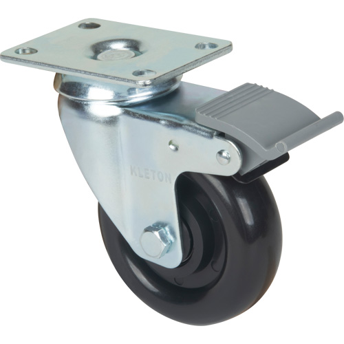 Caster, Swivel with Brake, 4" (101.6 mm), Polyolefin, 250 lbs. (113.4 kg) Toolneeds Inc.