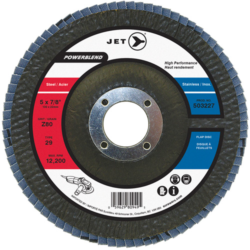 POWERBLEND Flap Disc, 5" x 7/8", Type 29, Z80 Grit, Zirconia Alumina Toolneeds Inc.