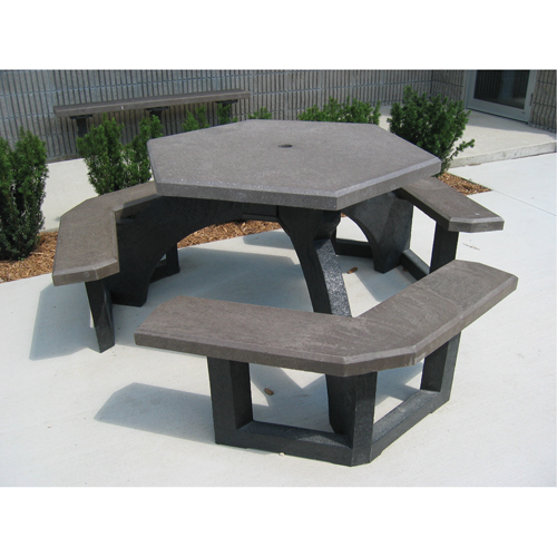 Recycled Plastic Hexagon Picnic Tables, 78" L x 78" W, Brown Toolneeds Inc.