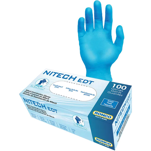 Gants d'examen EDT, Petit, Nitech, 5 mils, Sans poudre, Bleu, Classe 2 Toolneeds Inc.