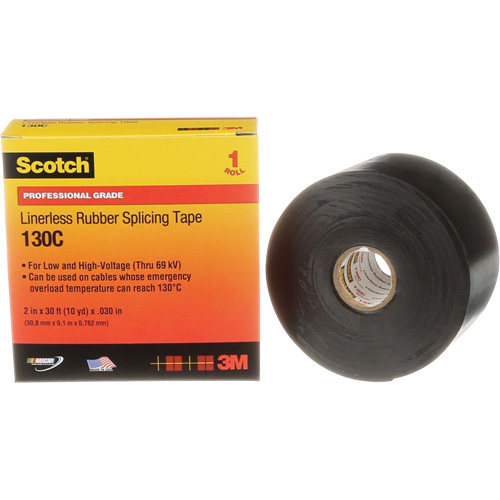 Scotch&reg; Professional Grade Linerless Rubber Splicing Tape, 50.8 mm (2") W x 9 m (30') L, 30 mils, Black Toolneeds Inc.
