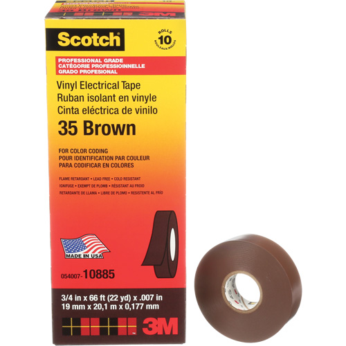Scotch&reg; Vinyl Colour Coding Electrical Tape, 19 mm (3/4") W x 20 m (66') L, 7 mils, Brown Toolneeds Inc.