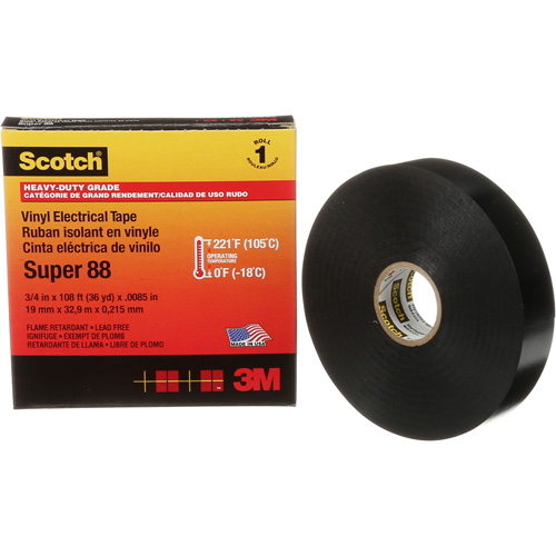Ruban isolant Super 88 de calibre professionnel Scotch, 19 mm (3/4") la x 32,9 m (108') lo, 8,5 mils, Noir Toolneeds Inc.
