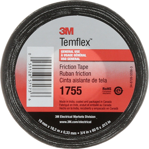Ruban de chatterton Temflex 1755, 19 mm (3/4") x 18,28 m (60'), Noir Toolneeds Inc.