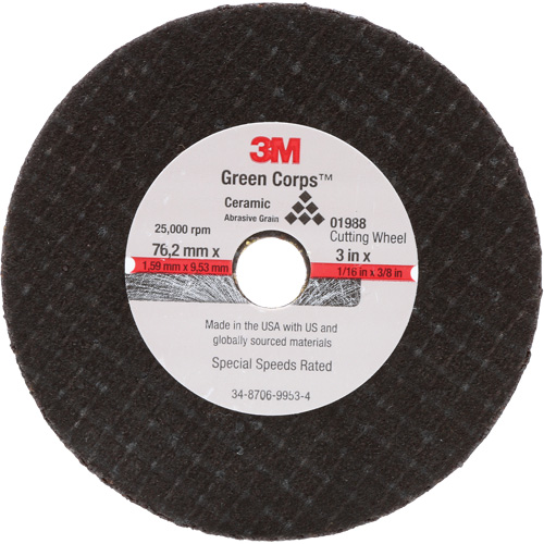 General-Purpose Cut-Off Wheel, 3" x 1/16", 3/8" Arbor, Type 27, Aluminum Oxide, 25000 RPM Toolneeds Inc.