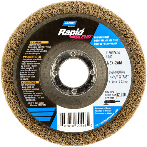 4-1/2X7/8 RAPID FINISH WHEEL NEX-2AM MED, 4-1/2" Dia., Medium Grit, Aluminum Oxide Toolneeds Inc.