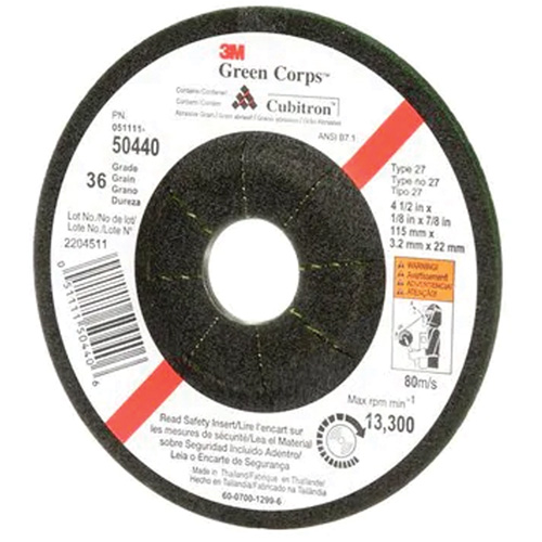 Green Corps Flexible Grinding Wheel, 4-1/2" x 1/8", 7/8" Arbor, Ceramic, Type 27 Toolneeds Inc.