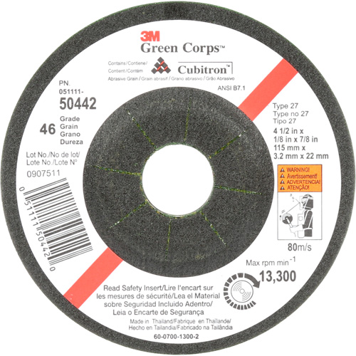 Green Corps Flexible Grinding Wheel, 4-1/2" x 1/8", 7/8" Arbor, Ceramic, Type 27 Toolneeds Inc.