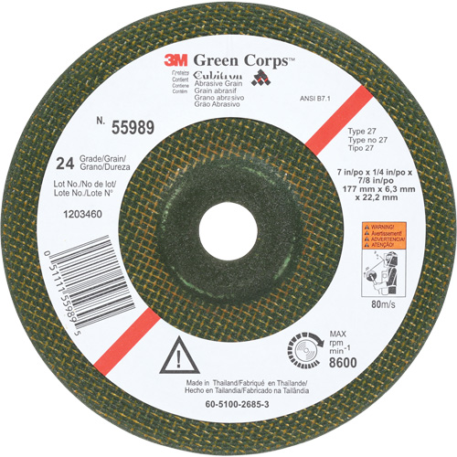 Green Corps Flexible Grinding Wheel, 7" x 1/4", 7/8" Arbor, Ceramic, Type 1 Toolneeds Inc.