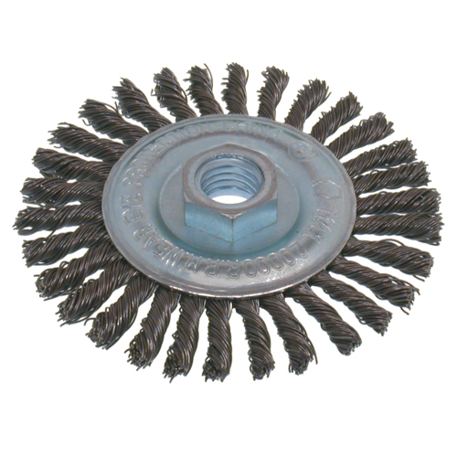 Brosses &eacute;conomiques &agrave; fil nou&eacute;s &agrave; haute vitesse pour cordons de soudure, Dia. 6", Fils 0,02", Arbre 5/8"-11, Acier inoxydable Toolneeds Inc.