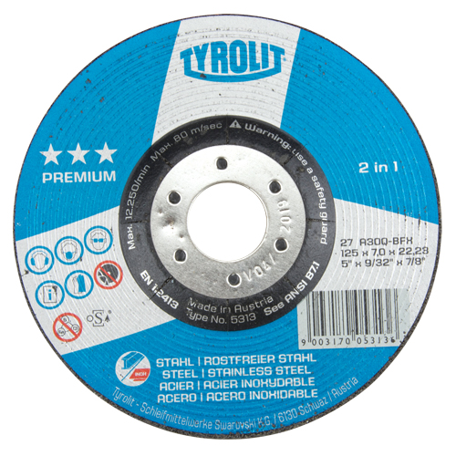 Premium 2-in-1 Grinding Wheel, 5" x 9/32", 7/8" Arbor, Type 27 Toolneeds Inc.
