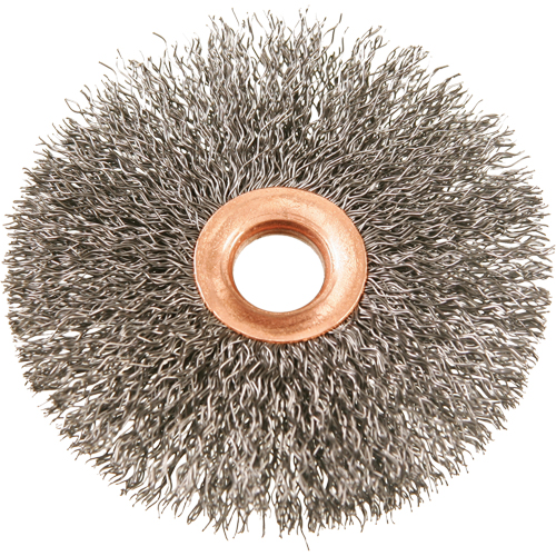 Brosses rotatives &agrave; fils cr&ecirc;p&eacute;s avec moyeu en cuivre 3", 3" dia., Fils 0,014", Arbre 1/2" Toolneeds Inc.