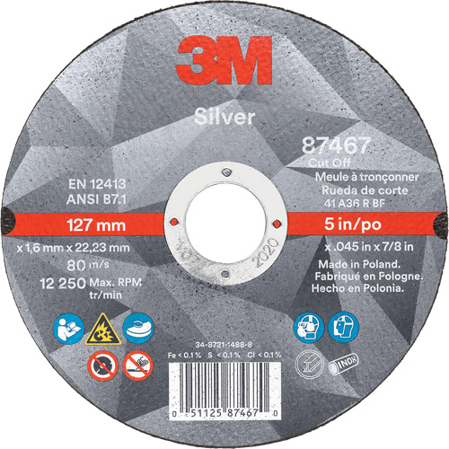 Silver Cut-Off Wheel, 5" x 0.045", 7/8" Arbor, Type 1, Ceramic, 12250 RPM Toolneeds Inc.