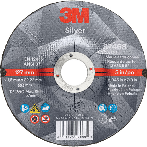 Silver Cut-Off Wheel, 5" x 0.045", 7/8" Arbor, Type 27, Ceramic, 12250 RPM Toolneeds Inc.