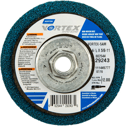 Vortex Rapid Blend Non-Woven Depressed Center Abrasive Disc, 4-1/2" Dia., 100-120 Grit, Aluminum Oxide Toolneeds Inc.