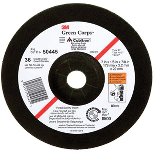 Green Corps Depressed Centre Wheel, 7" x 1/8", 7/8" Arbor, Ceramic, Type 27 Toolneeds Inc.