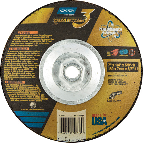 Quantum3 SG Saucer Wheel, 7" x 1/4", 5/8"-11 Arbor, Ceramic Alumina, Type 28 Toolneeds Inc.
