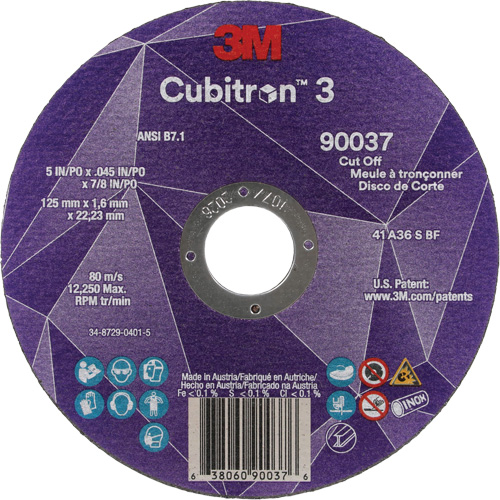 Meule &agrave; tronçonner Cubitron 3, 5" x 0,045", Arbre de 7/8", Type 1, C&eacute;ramique, 12250 Tr/min Toolneeds Inc.