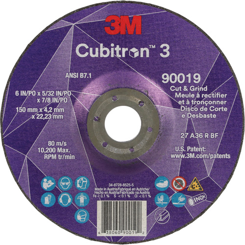 Cubitron 3 Cut & Grind Wheel, 6" x 5/32", 7/8" Arbor, Type T27, 36+ Grit, Ceramic Toolneeds Inc.