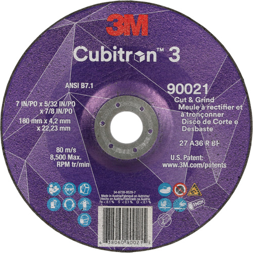 Cubitron 3 Cut & Grind Wheel, 7" x 5/32", 7/8" Arbor, Type T27, 36+ Grit, Ceramic Toolneeds Inc.