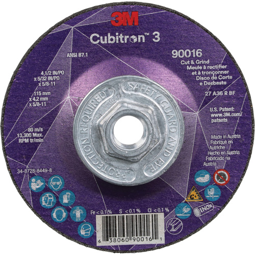 Cubitron 3 Cut & Grind Wheel, 4-1/2" x 5/32", 5/8"-11 Arbor, Type T27, 36+ Grit, Ceramic Toolneeds Inc.