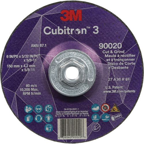 Meule &agrave; couper & tronçonner Cubitron 3, 6" x 5/32", Arbre de 5/8"-11, Type T27, Grain de 36+, C&eacute;ramique Toolneeds Inc.