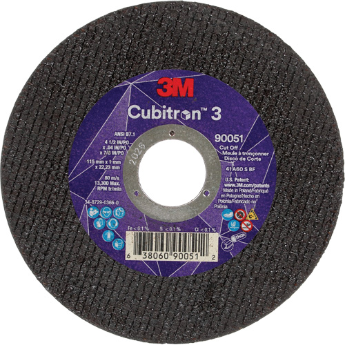 Cubitron 3 Cut-Off Wheel, 4-1/2" x 0.04", 7/8" Arbor, Type T1, Ceramic, 13300 RPM Toolneeds Inc.