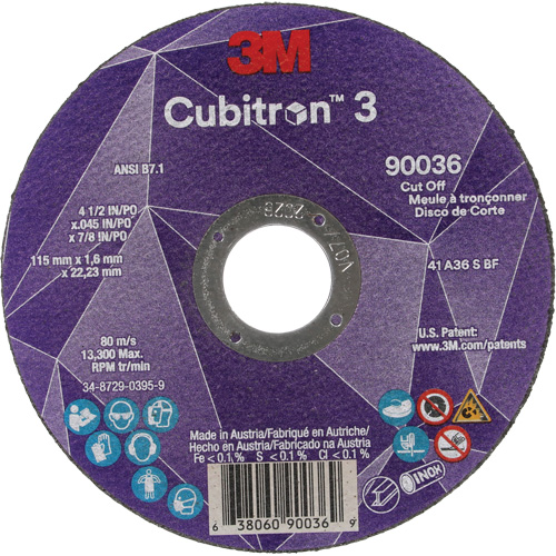 Meule &agrave; tronçonner Cubitron 3, 4-1/2" x 0,045", Arbre de 7/8", Type T1, C&eacute;ramique, 13 300 Tr/min Toolneeds Inc.