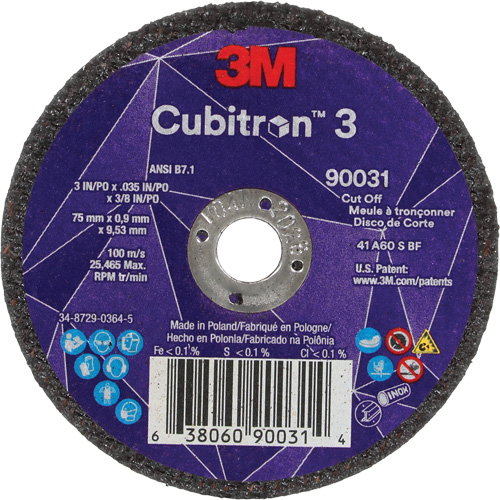 Cubitron 3 Cut-Off Wheel, 3" x 0.035", 3/8" Arbor, Type T1, Ceramic, 21000 RPM Toolneeds Inc.