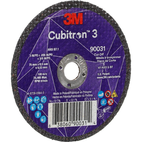 Cubitron 3 Cut-Off Wheel, 3" x 0.035", 3/8" Arbor, Type T1, Ceramic, 21000 RPM Toolneeds Inc.