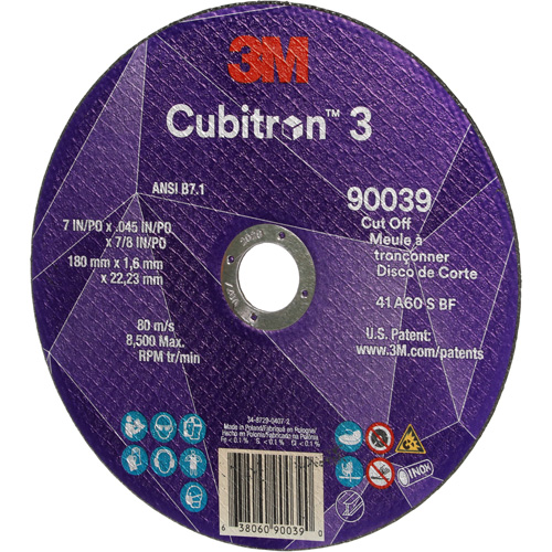 Meule &agrave; tronçonner Cubitron 3, 7" x 0,09", Arbre de 7/8", Type T27, C&eacute;ramique, 8500 Tr/min Toolneeds Inc.