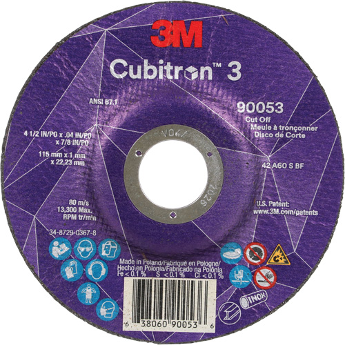 Cubitron 3 Cut-Off Wheel, 4-1/2" x 0.04", 7/8" Arbor, Type T27, Ceramic, 13300 RPM Toolneeds Inc.