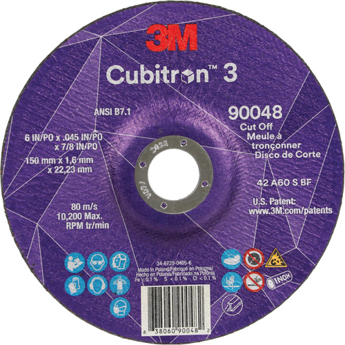 Meule &agrave; tronçonner Cubitron 3, 6" x 0,045", Arbre de 7/8", Type T27, C&eacute;ramique, 10 200 Tr/min Toolneeds Inc.