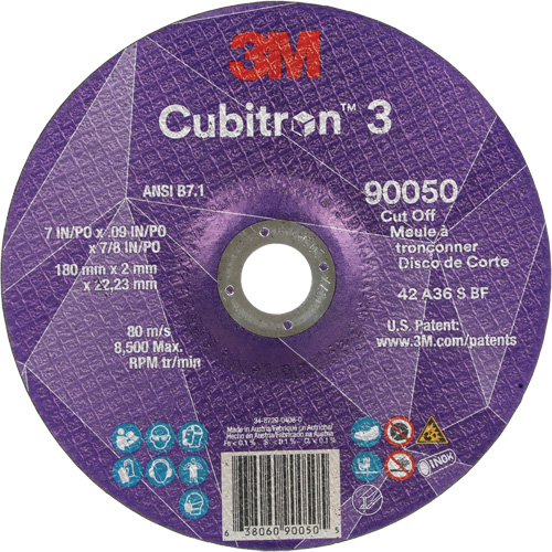Cubitron 3 Cut-Off Wheel, 7" x 0.09", 7/8" Arbor, Type T27, Ceramic, 8500 RPM Toolneeds Inc.