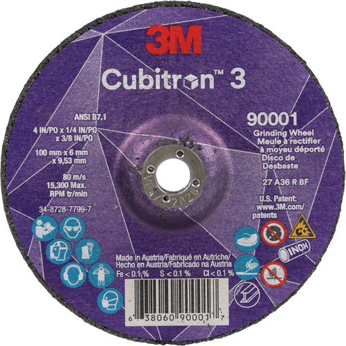 Cubitron 3 Depressed Centre Grinding Wheel, 4" x 1/4", 3/8" Arbor, Ceramic, Type T27 Toolneeds Inc.